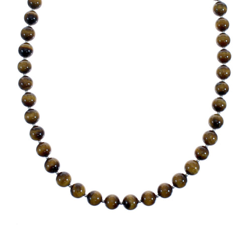Navajo Tiger Eye Sterling Silver Bead Necklace JX126714